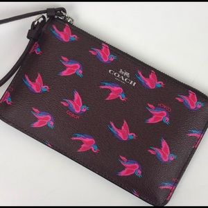 Coach Happy Birds Coated Canvas Wristlet